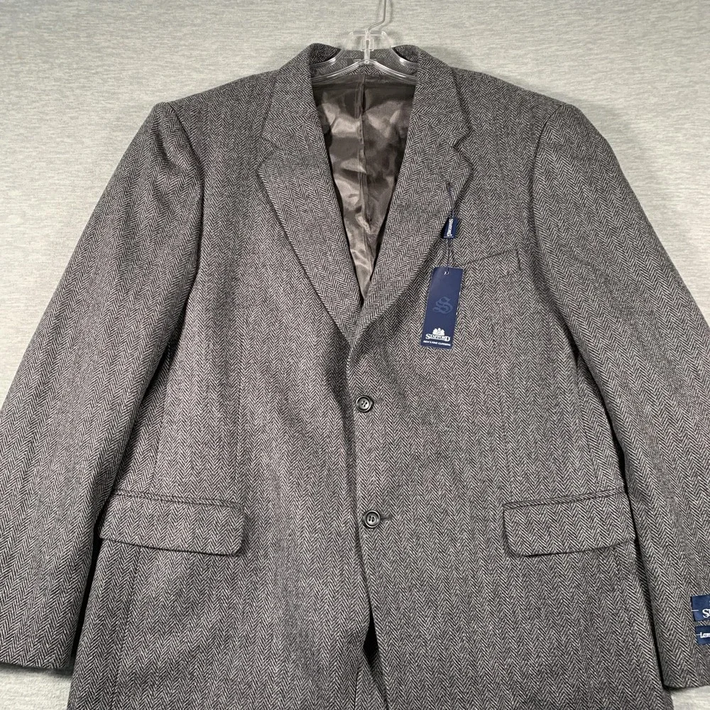 Stafford Blazer Mens 46‎ Long Gray Herringbone Lambswool Blend Sport Coat Wool